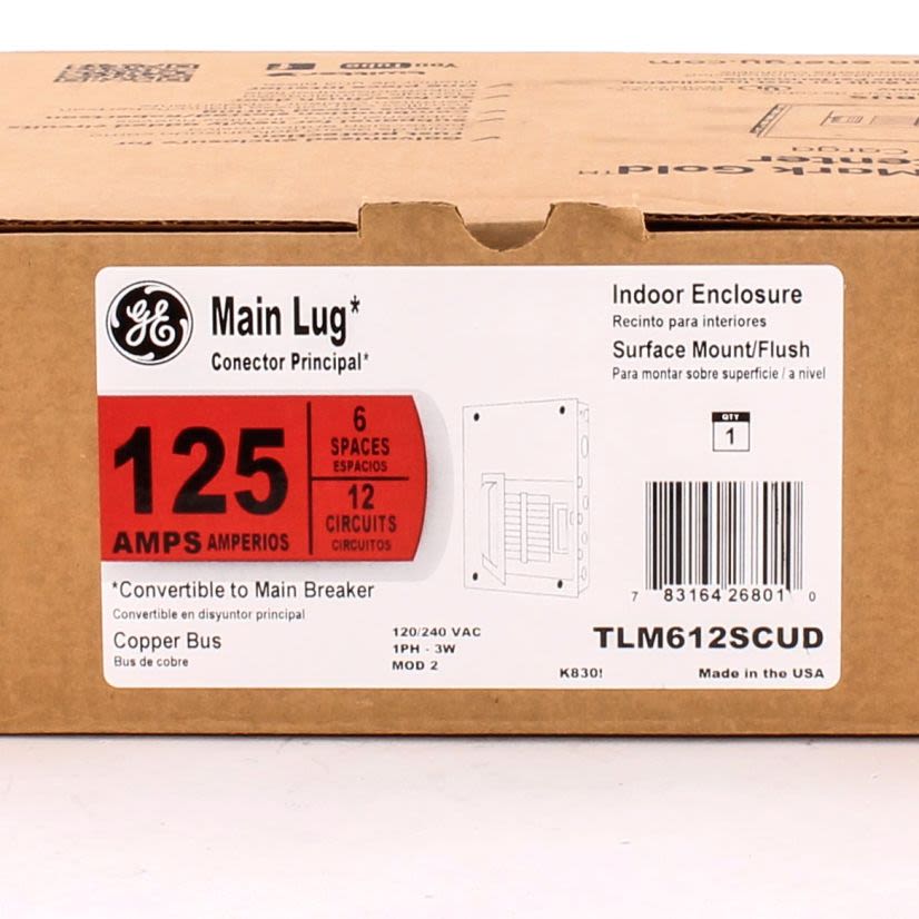 GE PowerMark Gold™ GE Industrial Solutions TLM612SCUD 1-Phase Standard Convertible Main Lug Loadcenter, 120/240 VAC, 125 A, 1 Pole, 22 kA Interrupt